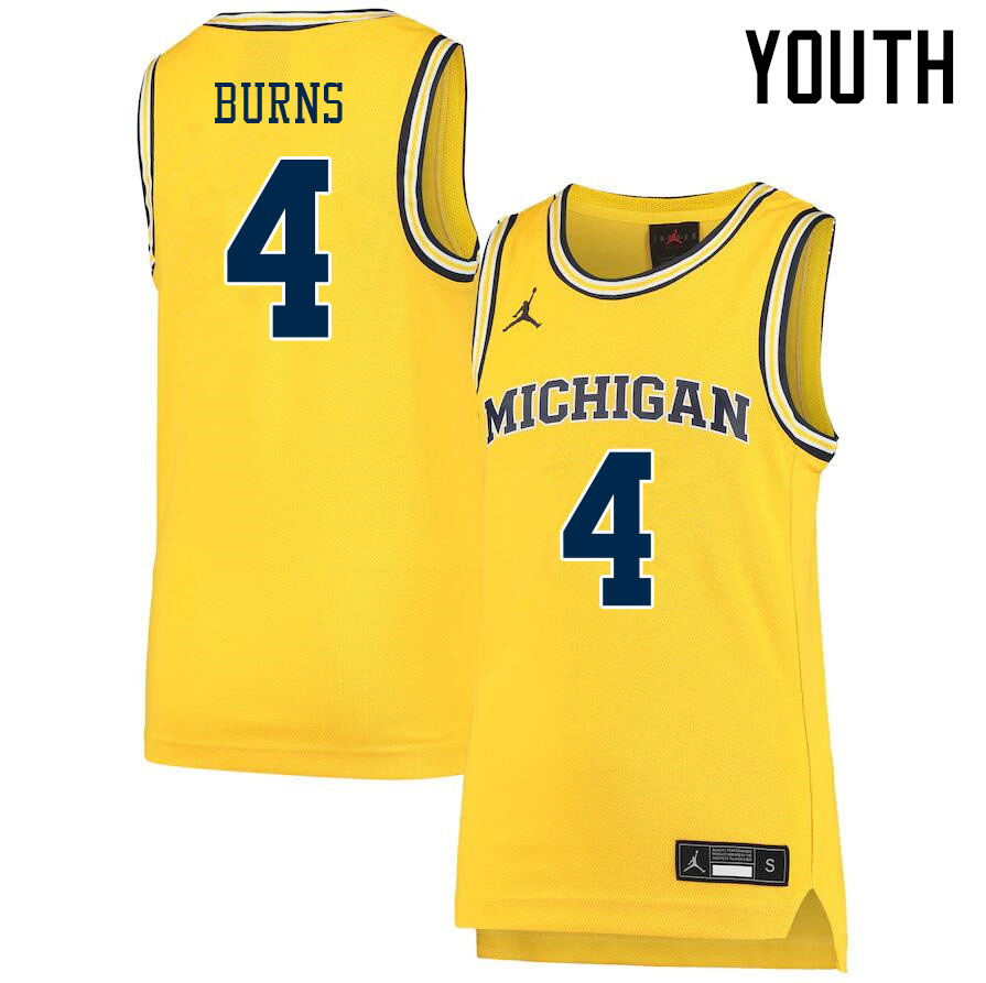 Youth #4 Ian Burns Michigan Wolverines College Basketball Jerseys Sale-Yellow